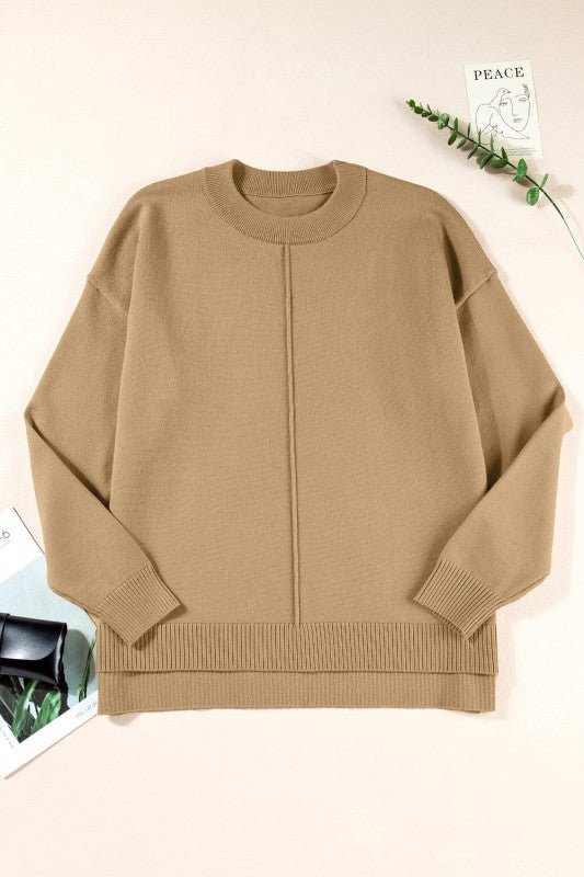 Solid Front Center Seam Drop Shoulder Sweater - Robbi & Angel