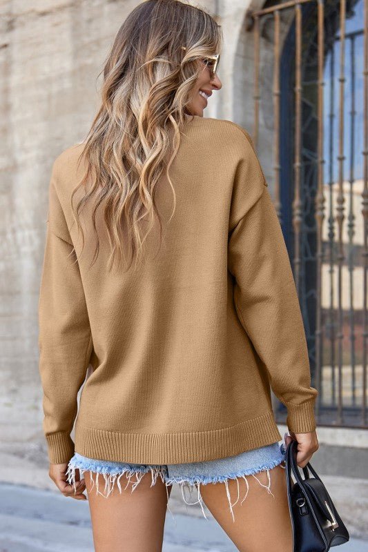 Solid Front Center Seam Drop Shoulder Sweater - Robbi & Angel