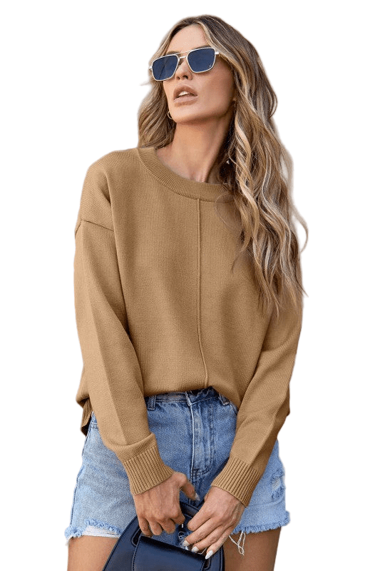 Solid Front Center Seam Drop Shoulder Sweater - Robbi & Angel