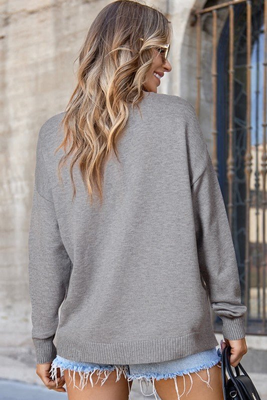 Solid Front Center Seam Drop Shoulder Sweater - Robbi & Angel