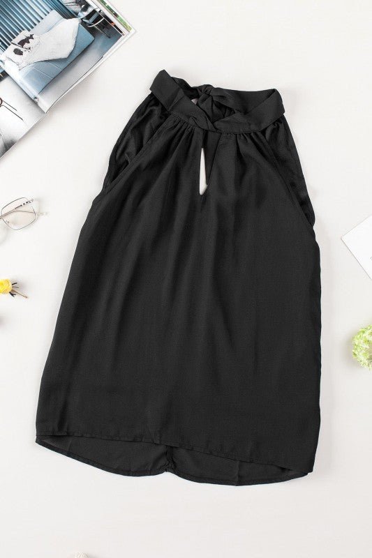 Solid Keyhole Halter Neck Sleeveless Tank Top - Robbi & Angel