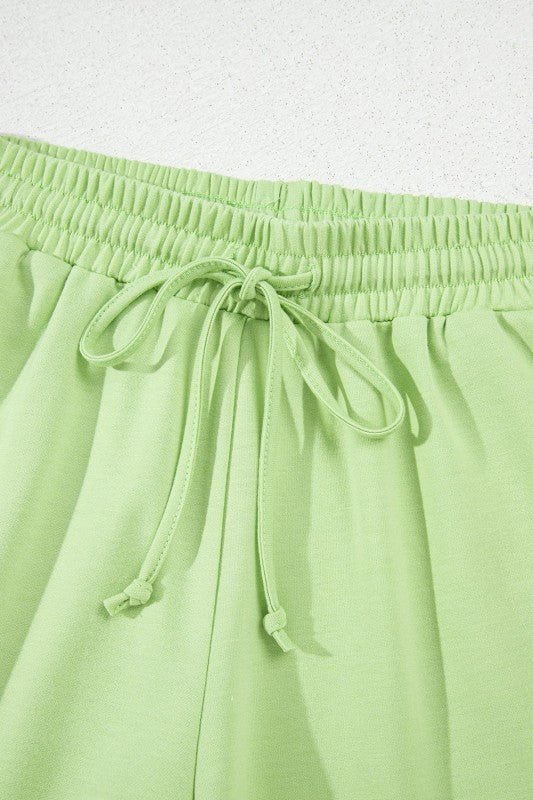 Solid Loose V - Neck Tee & Drawstring Shorts Set - Robbi & Angel