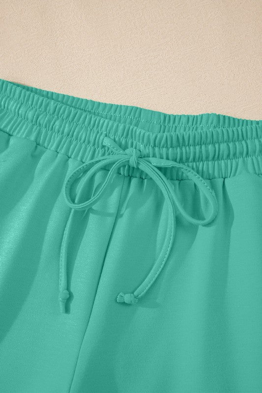 Solid Loose V - Neck Tee & Drawstring Shorts Set - Robbi & Angel