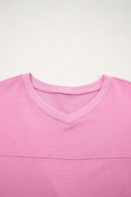 Solid Loose V - Neck Tee & Drawstring Shorts Set - Robbi & Angel