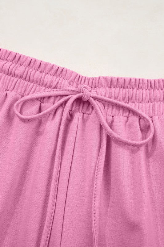 Solid Loose V - Neck Tee & Drawstring Shorts Set - Robbi & Angel