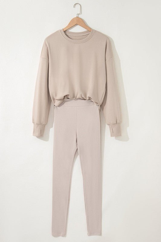 Solid Side Slit Sweatshirt and Leggings Set - Robbi & Angel