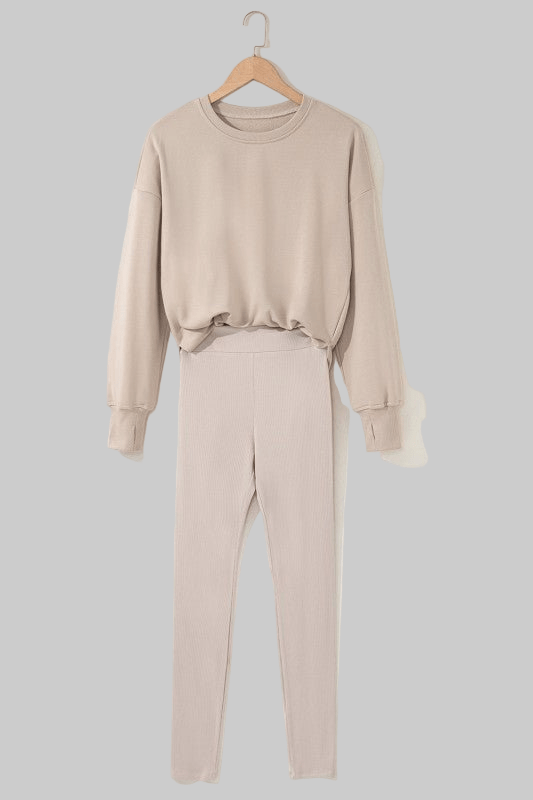 Solid Side Slit Sweatshirt and Leggings Set - Robbi & Angel