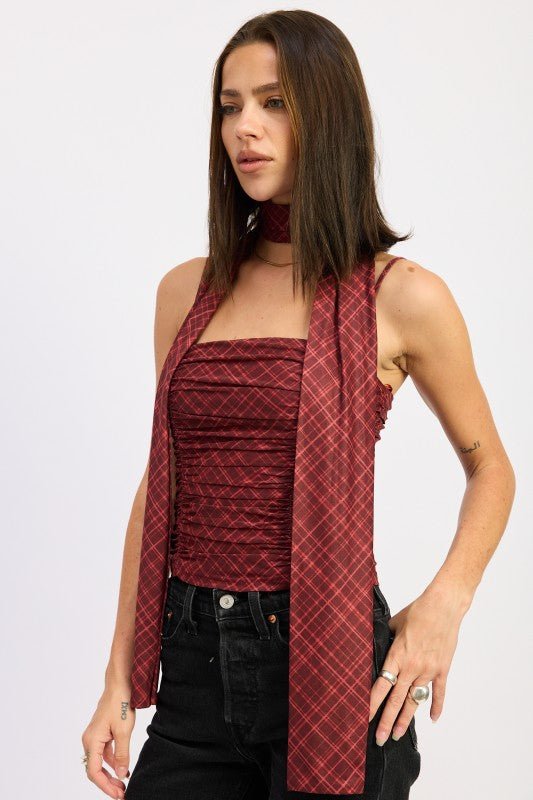 SPAGHETTI STRAP TOP WITH SCARF AND BACK ZIPPER - Robbi & Angel