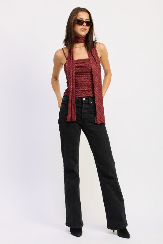 SPAGHETTI STRAP TOP WITH SCARF AND BACK ZIPPER - Robbi & Angel