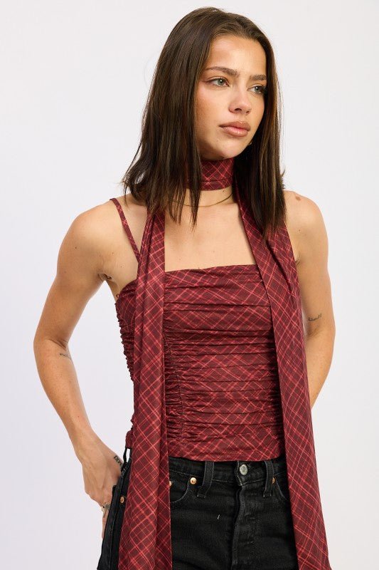 SPAGHETTI STRAP TOP WITH SCARF AND BACK ZIPPER - Robbi & Angel