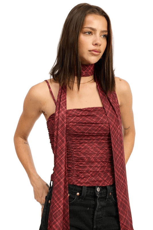 SPAGHETTI STRAP TOP WITH SCARF AND BACK ZIPPER - Robbi & Angel