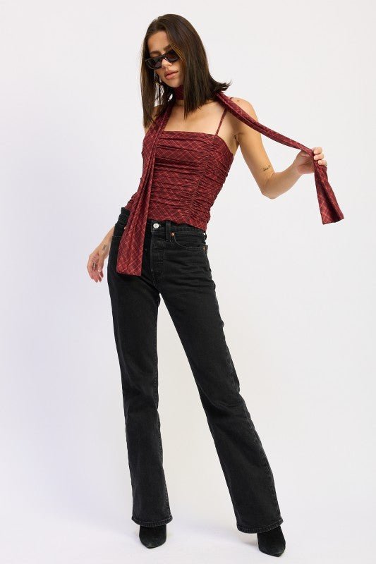 SPAGHETTI STRAP TOP WITH SCARF AND BACK ZIPPER - Robbi & Angel