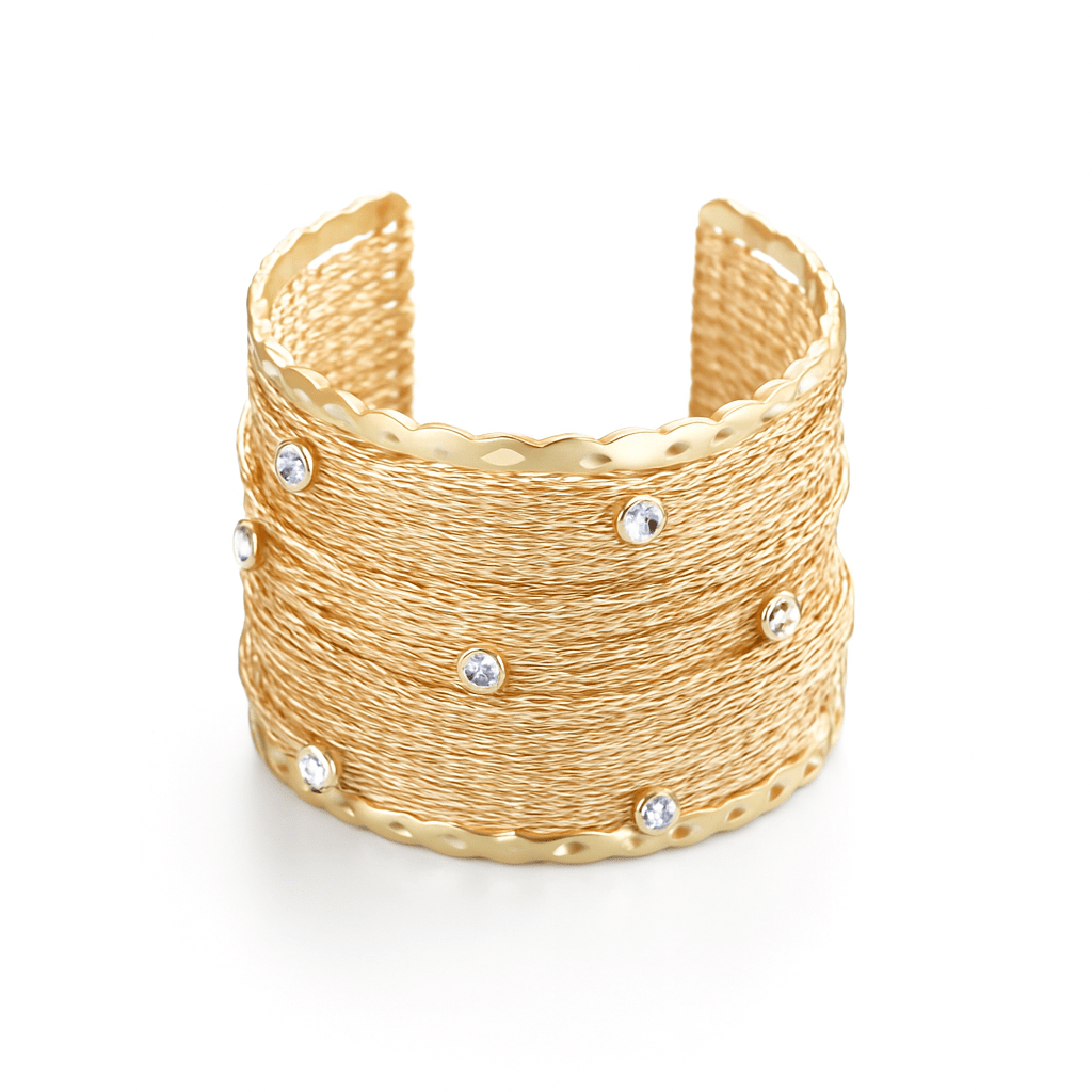 Sparkling Rhinestone Layered Mesh Open Bracelet - Robbi & Angel