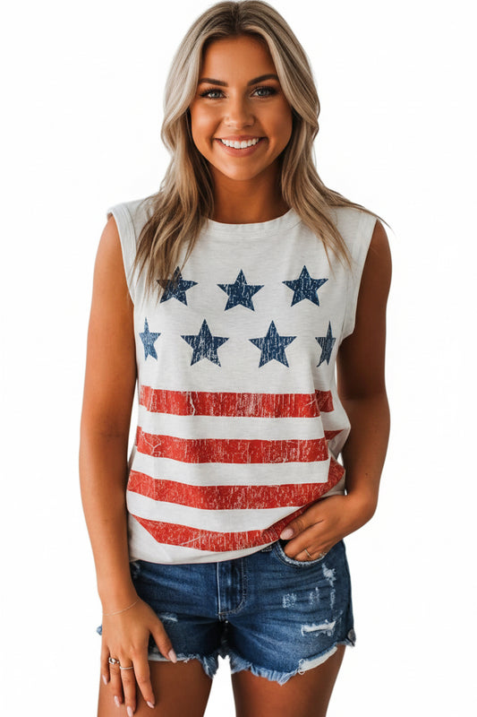 Stars and Stripes Printed Casual Tank Top - Robbi & Angel