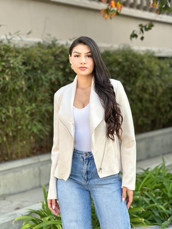 Suede Women's Biker Zip Up Jacket with Pockets - Robbi & Angel