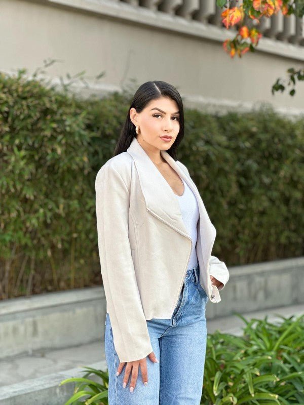 Suede Women's Biker Zip Up Jacket with Pockets - Robbi & Angel