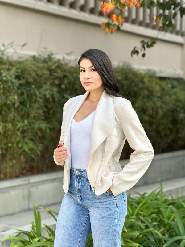 Suede Women's Biker Zip Up Jacket with Pockets - Robbi & Angel