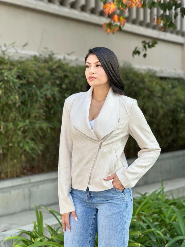 Suede Women's Biker Zip Up Jacket with Pockets - Robbi & Angel