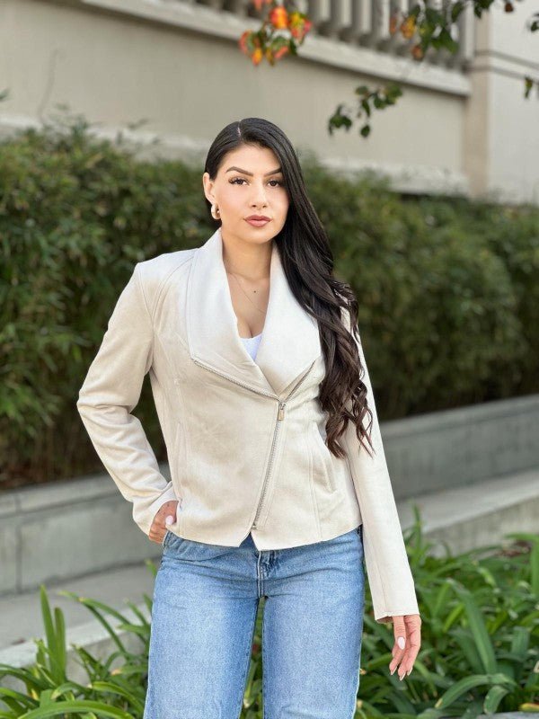 Suede Women's Biker Zip Up Jacket with Pockets - Robbi & Angel
