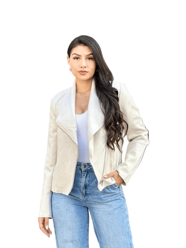 Suede Women's Biker Zip Up Jacket with Pockets - Robbi & Angel