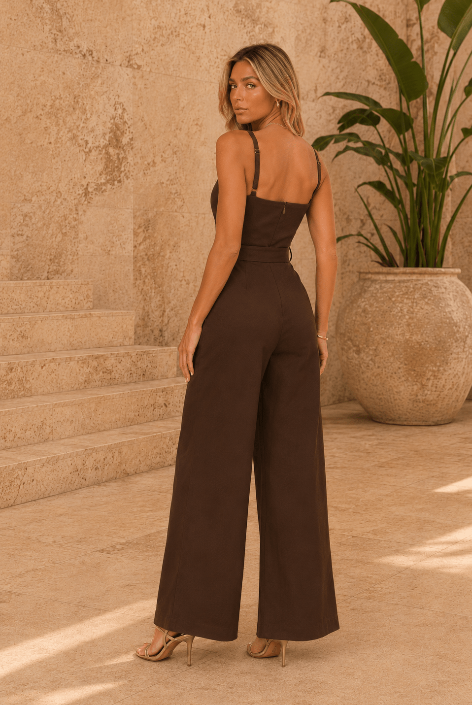 Tania Toffee Sweetheart Woven Jumpsuit - Robbi & Angel