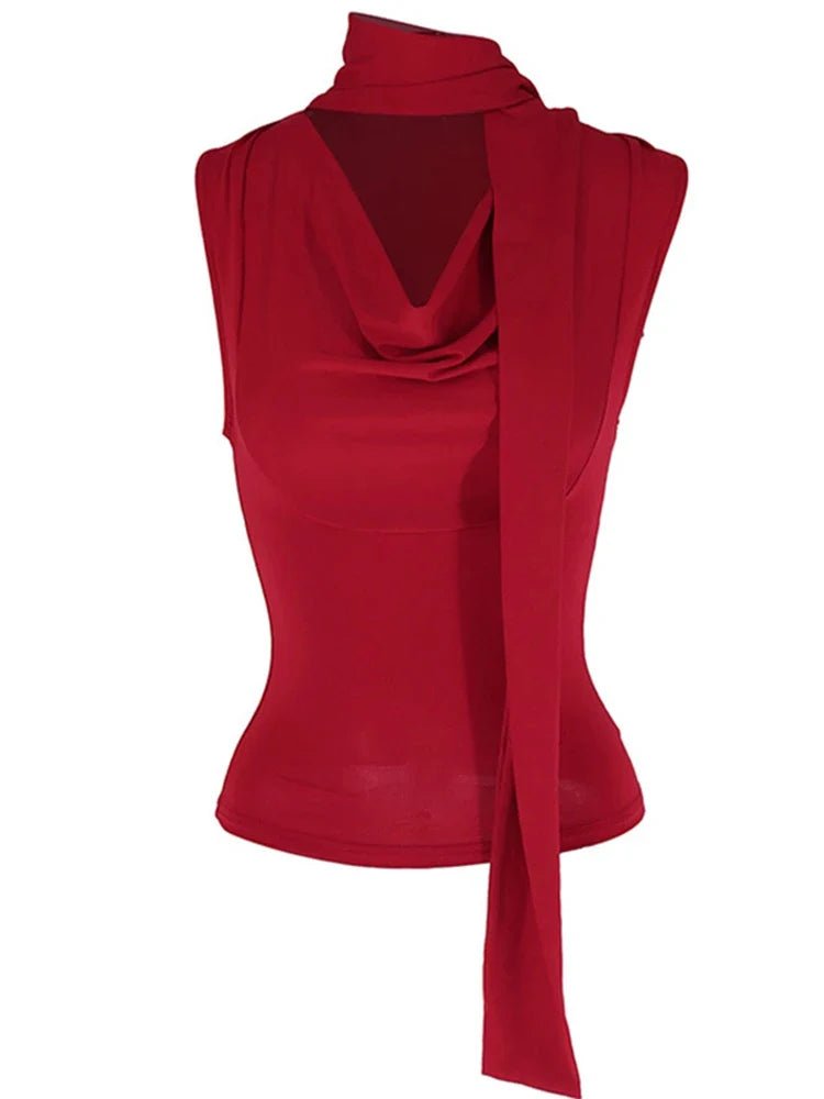 Tank V-Neck Bandage Top with Scarf - Robbi & Angel