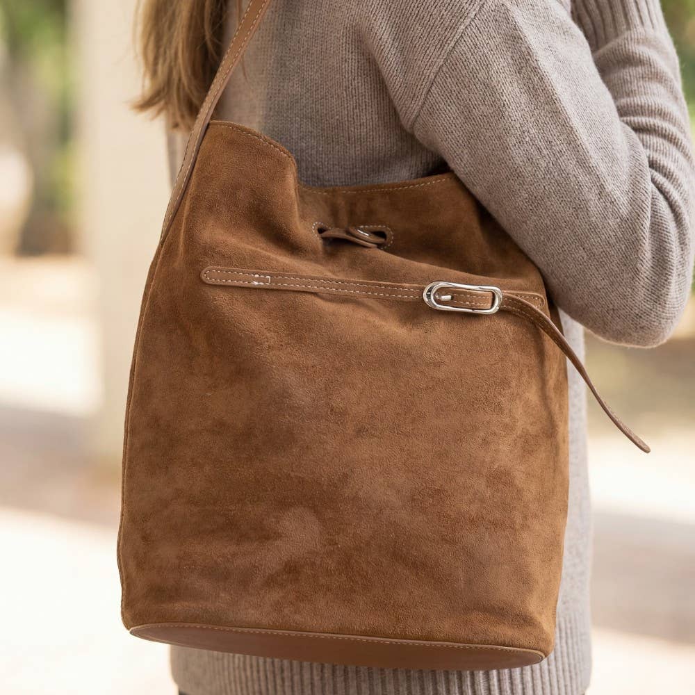 Teresa Belt Closure Vegan Leather Bucket Bag - Robbi & Angel