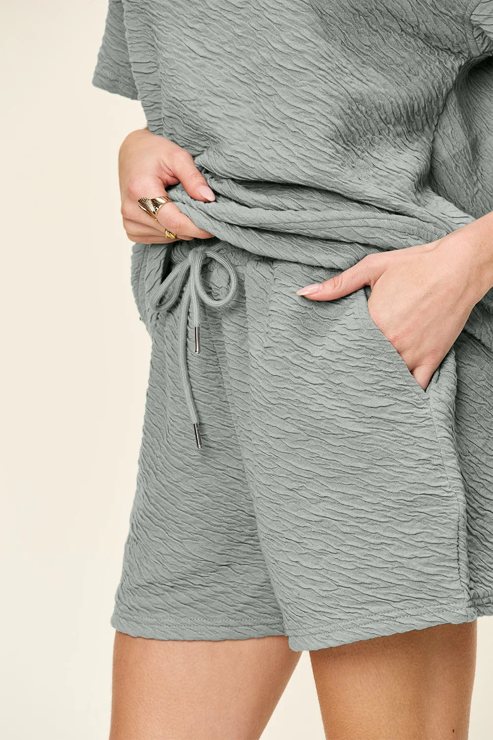 Texture Short Sleeve T-Shirt and Drawstring Shorts Set - Robbi & Angel