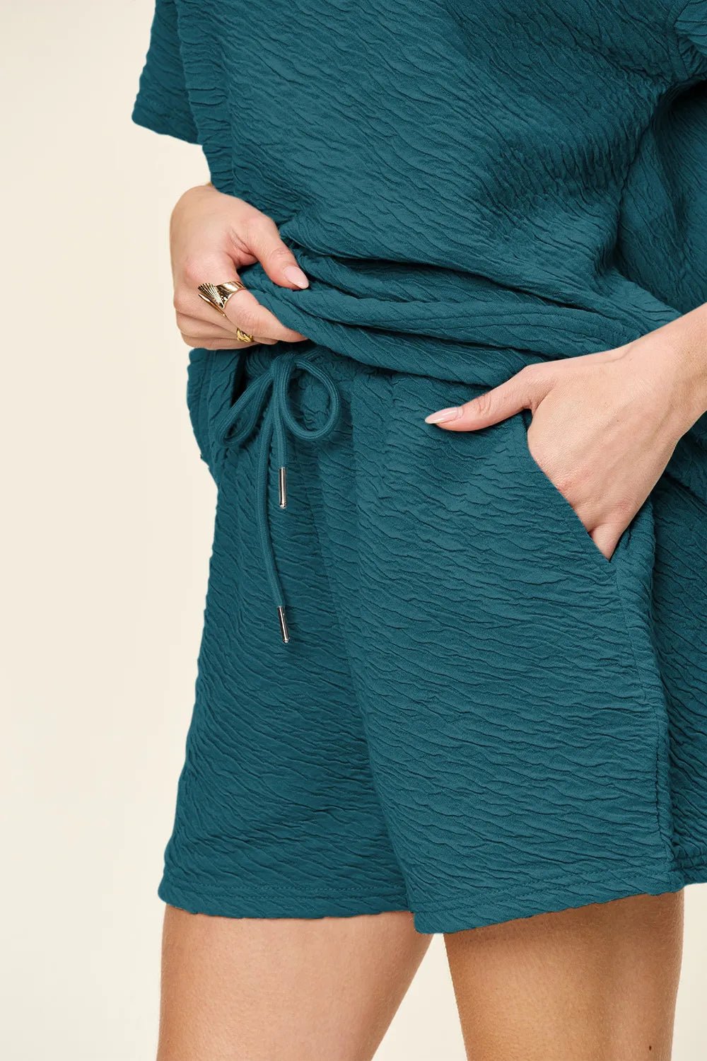 Texture Short Sleeve T-Shirt and Drawstring Shorts Set - Robbi & Angel