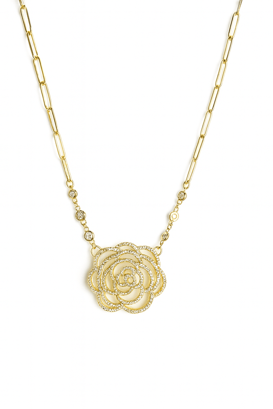 The Amanda: Crystal Flower Medallion Paper Clip Necklace - Robbi & Angel