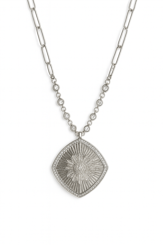 The Emma: Shimmering Silver Sunburst Pendant Necklace - Robbi & Angel
