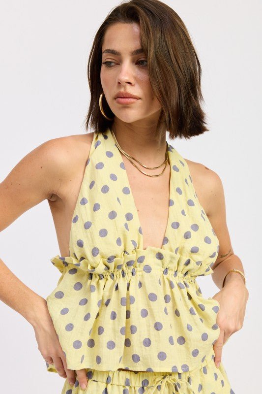 TIE BACK HALTER TOP WITH RUFFLE DETAIL - Robbi & Angel