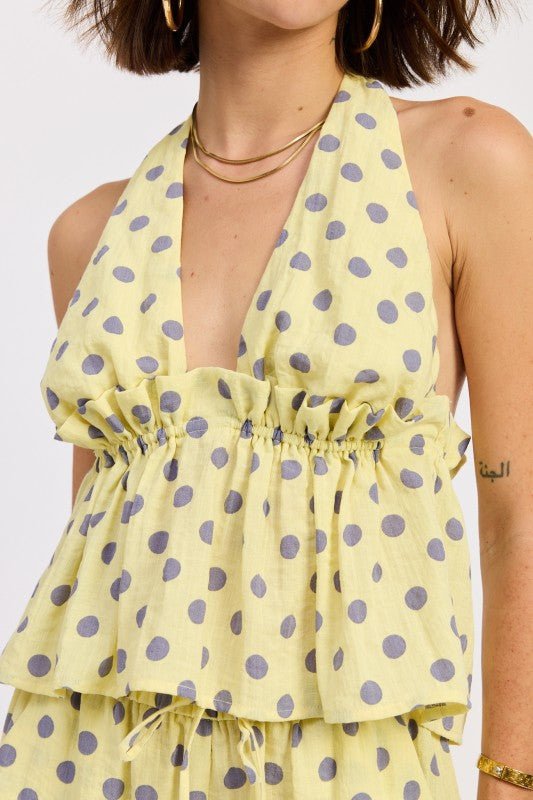 TIE BACK HALTER TOP WITH RUFFLE DETAIL - Robbi & Angel