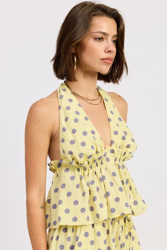 TIE BACK HALTER TOP WITH RUFFLE DETAIL - Robbi & Angel