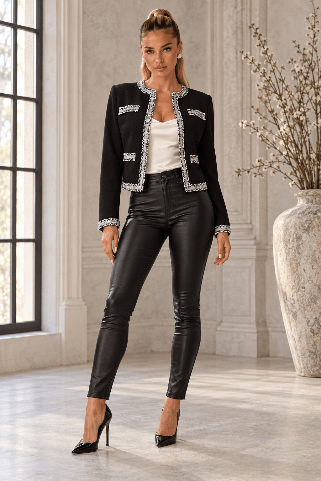 Tina Tweed Trim Open Front Outerwear - Robbi & Angel