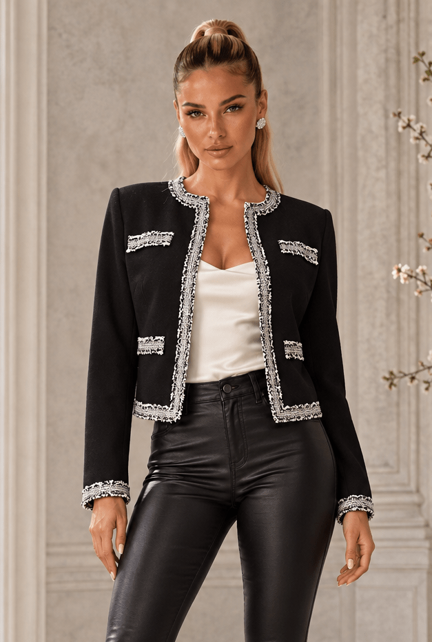 Tina Tweed Trim Open Front Outerwear - Robbi & Angel