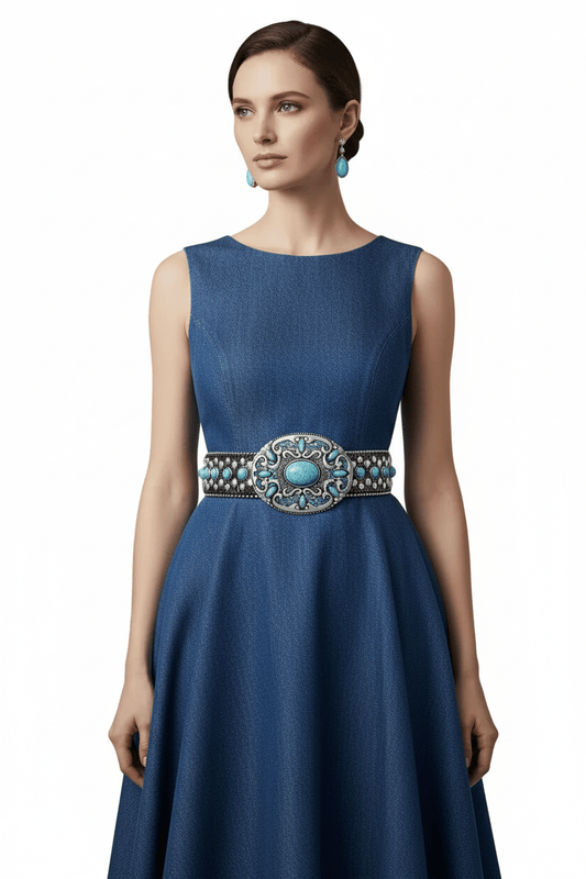 Turquoise Buckle Mix Studs Western Belt - Robbi & Angel