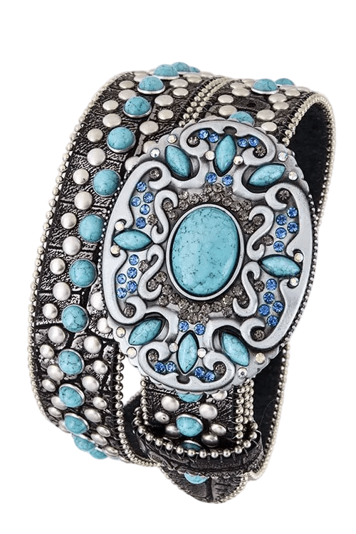 Turquoise Buckle Mix Studs Western Belt - Robbi & Angel