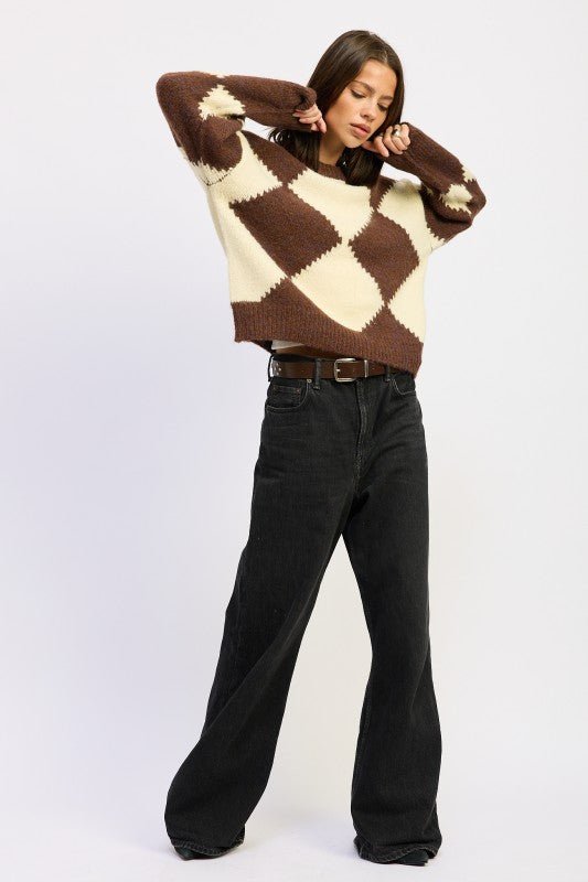 TWO TONE ARGYLE OVERSIZED SWEATER - Robbi & Angel
