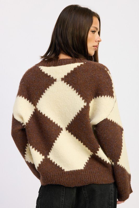 TWO TONE ARGYLE OVERSIZED SWEATER - Robbi & Angel