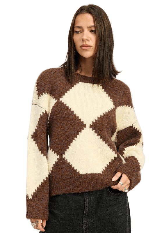TWO TONE ARGYLE OVERSIZED SWEATER - Robbi & Angel