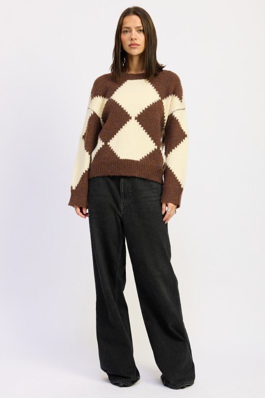 TWO TONE ARGYLE OVERSIZED SWEATER - Robbi & Angel