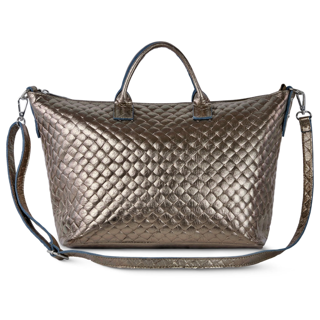 Urbino Italian Genuine Woven-Embossed Metallic Suede Top-Handle Bag - Robbi & Angel