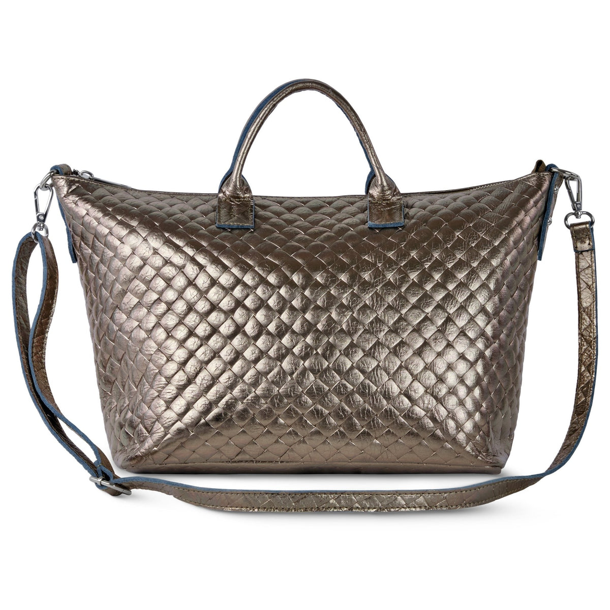 Urbino Italian Genuine Woven-Embossed Metallic Suede Top-Handle Bag - Robbi & Angel