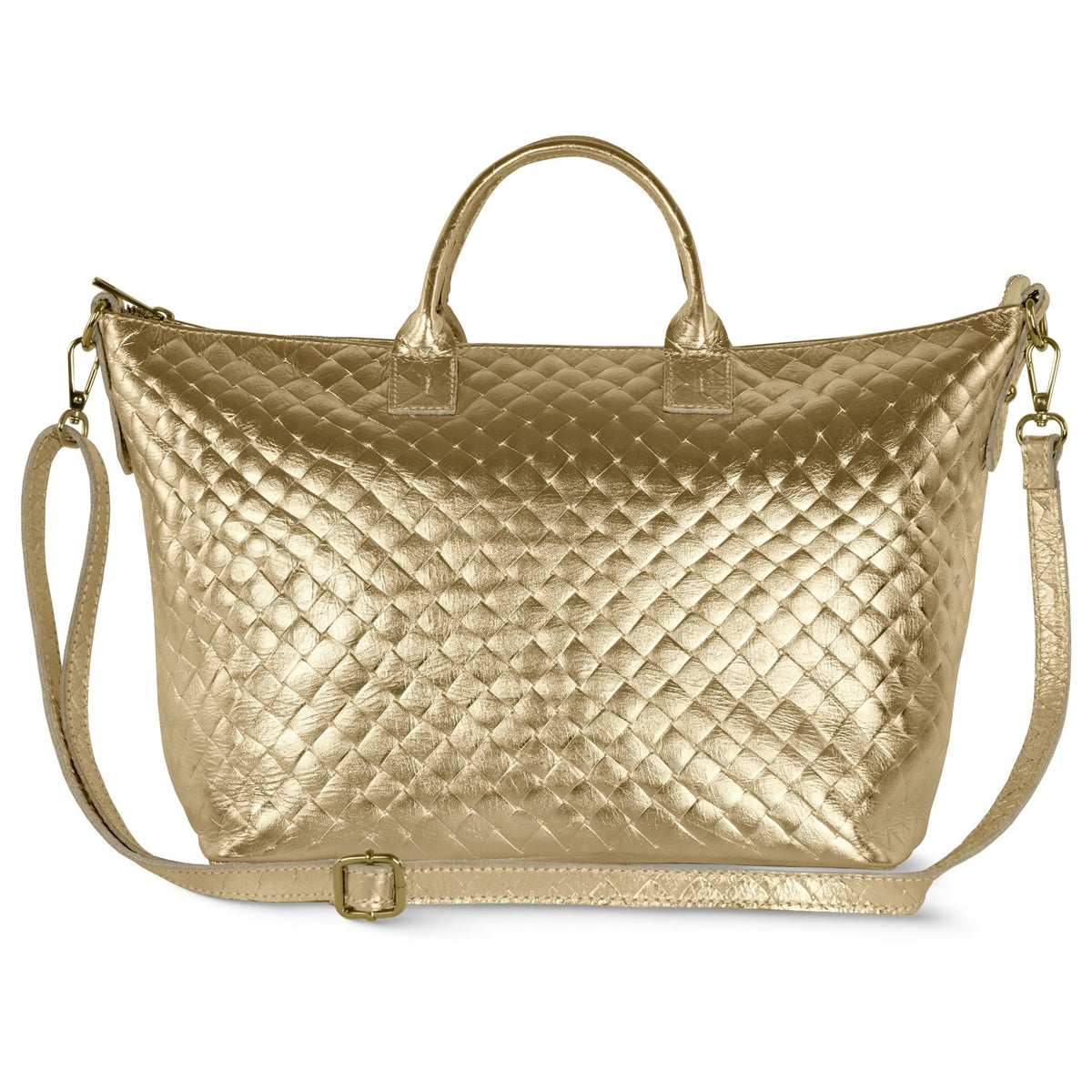 Urbino Italian Genuine Woven-Embossed Metallic Suede Top-Handle Bag - Robbi & Angel