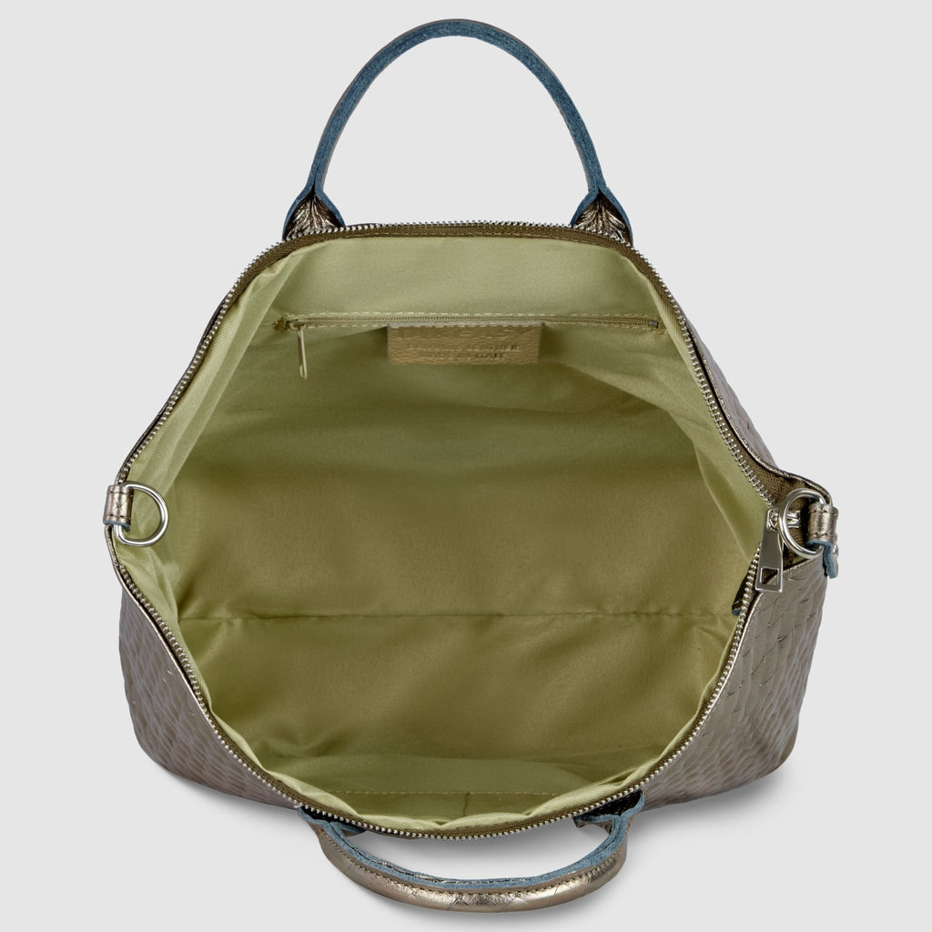 Urbino Italian Genuine Woven-Embossed Metallic Suede Top-Handle Bag - Robbi & Angel