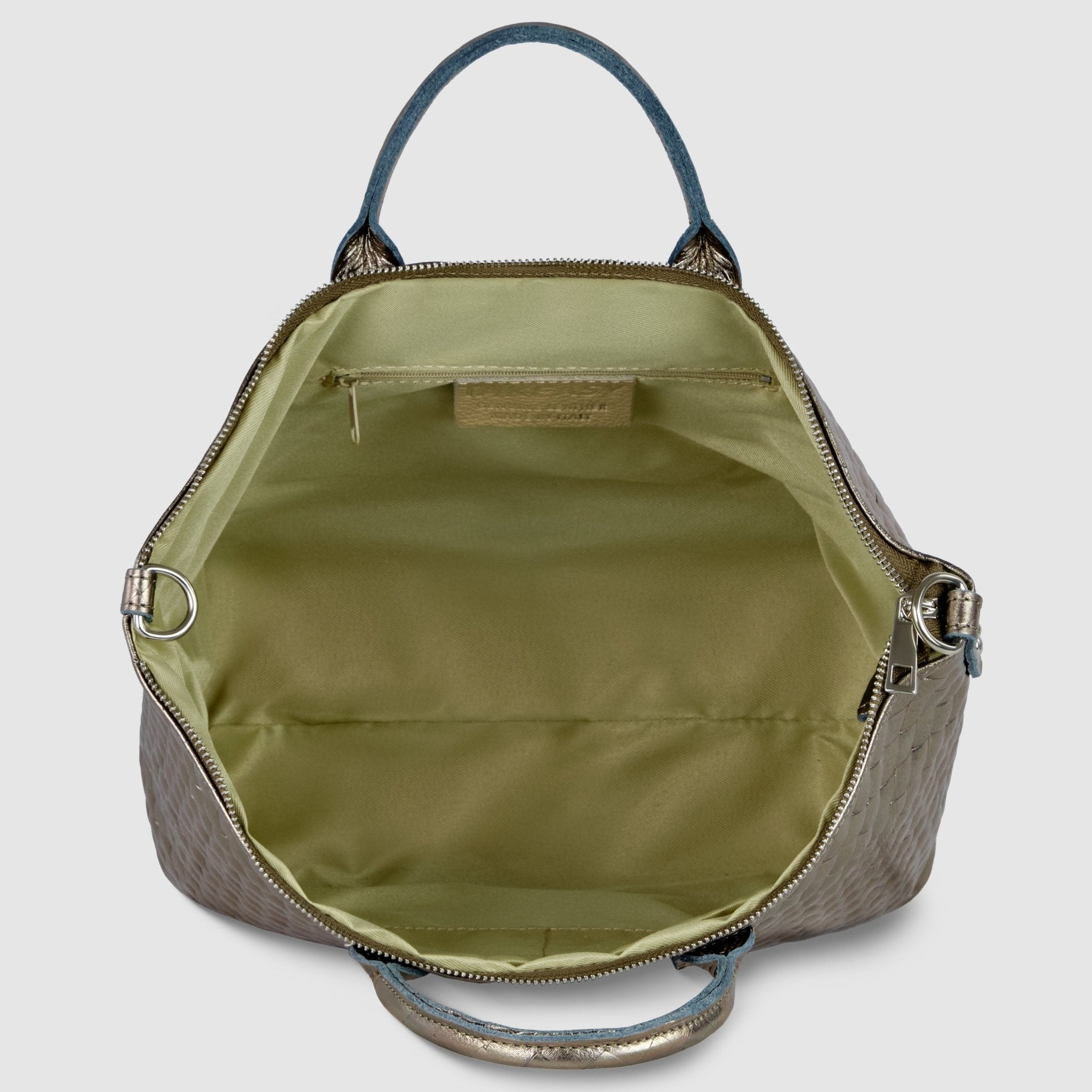 Urbino Italian Genuine Woven-Embossed Metallic Suede Top-Handle Bag - Robbi & Angel