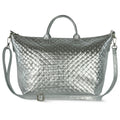Urbino Italian Genuine Woven-Embossed Metallic Suede Top-Handle Bag - Robbi & Angel