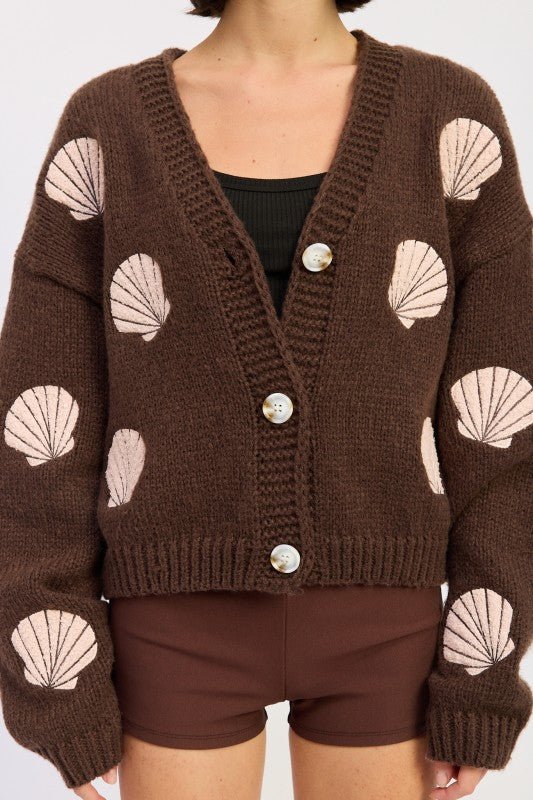 V NECK BUTTON FRONT APPLIQUE CARDIGAN - Robbi & Angel