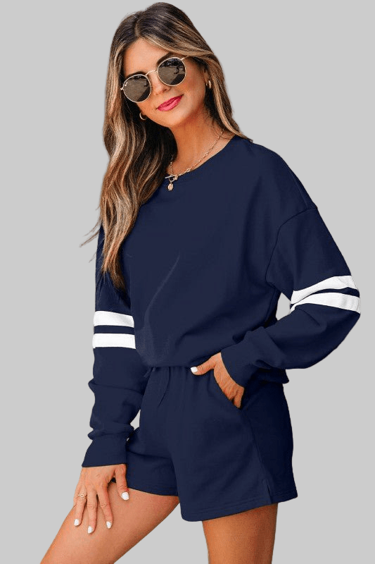 Varsity Stripe Sweatshirt and Short Set - Robbi & Angel